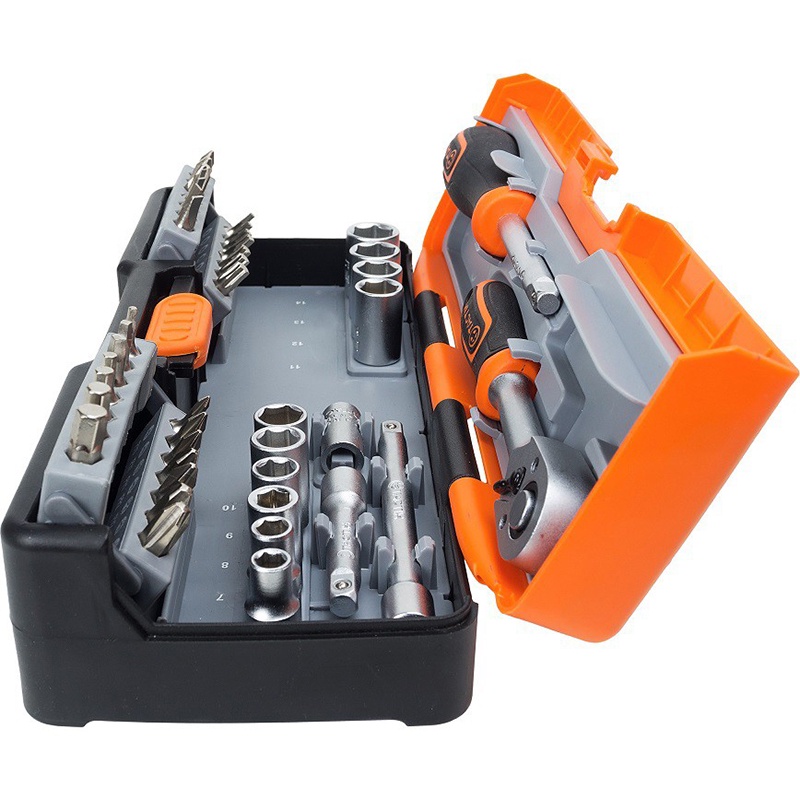 Bộ dụng cụ sửa chữa đa năng, đầu khẩu cao cấp 43 món TACTIX 365060 - bộ sửa chữa xe máy, ô tô -gồm 43 chi tiết