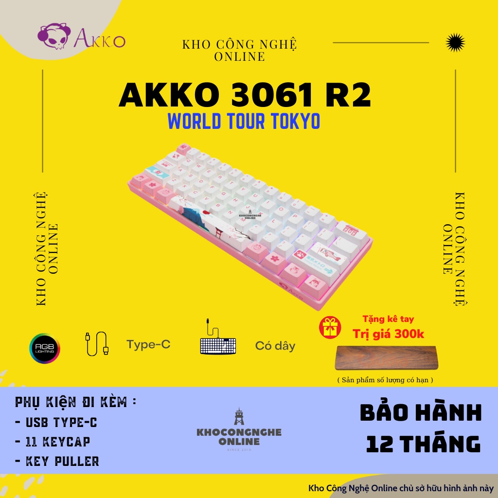 Bàn phím cơ AKKO 3061 World Tour Tokyo R2 (Hotswap / Gateron switch Pre-Lubed / RGB / Foam tiêu âm)