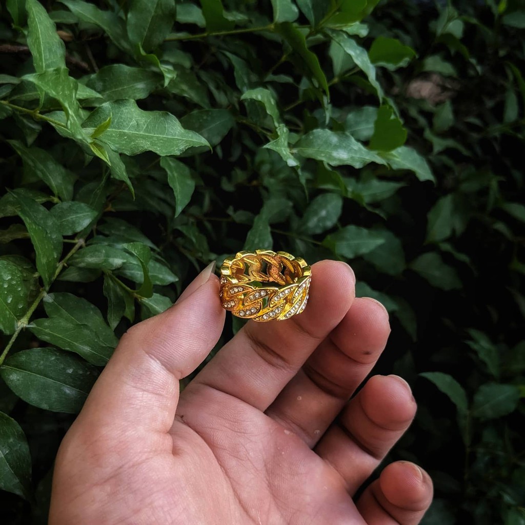 Nhẫn nam nữ  CUBAN titan gold đính đá bao quanh lấp lánh- Mẫu N030