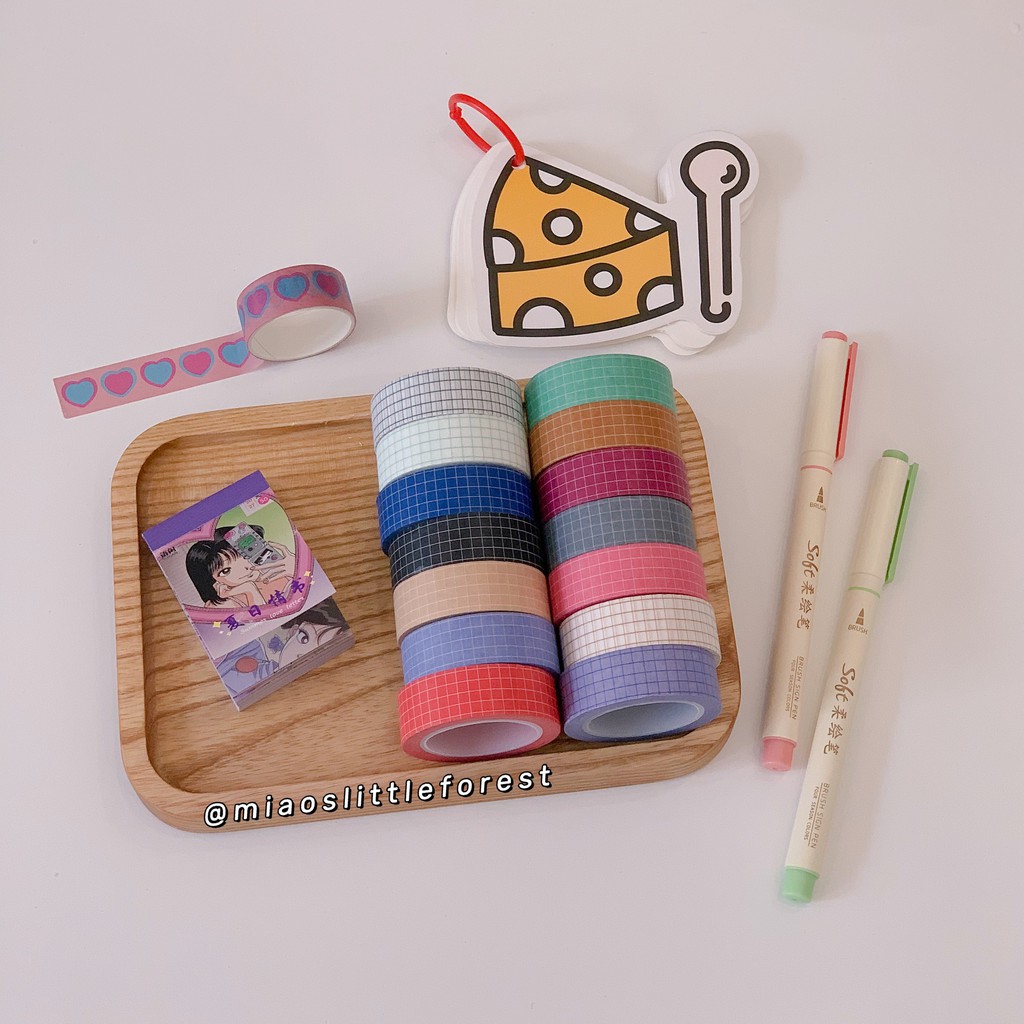 Washi tape caro MIAO'S LITTLE FOREST cuộn băng dính kẻ ô grid basic trang trí sổ tay bullet journal MWT218