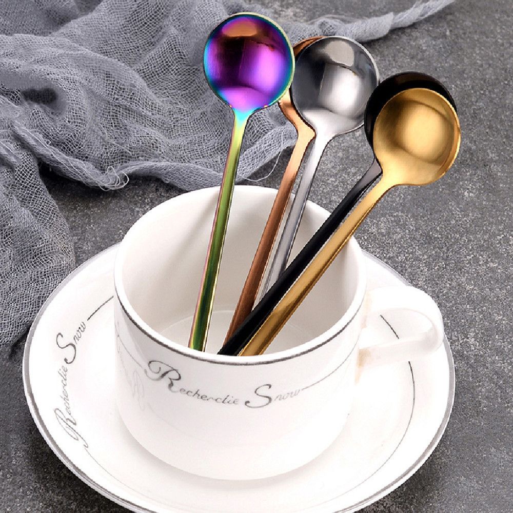 Muỗng tròn nhỏ bằng thép không gỉ 304 màu sắc phản quang phong cách Bắc Âu sang trọng