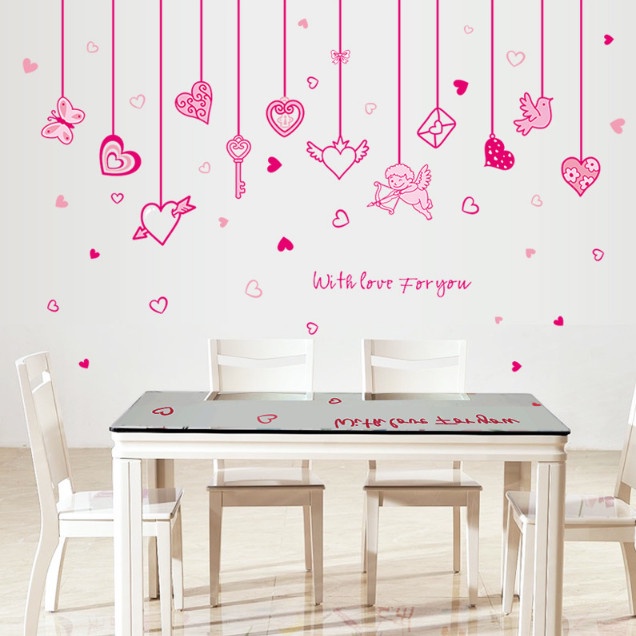 Decal trang trí tường - Rèm dây trái tim xinh xắn