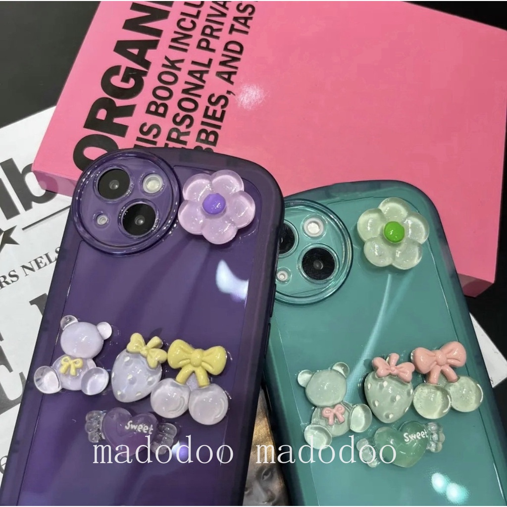 Oppo A3S A54 A74 A95 A52 A72 A92 A37 A37F Neo 9 F5 Youth A1K F11 Reno 2Z 2F 7 Reno7 4G 5G Cute Crystal Bear Strawberry Cherry Love Flower Clear Candy Round Edge Airbag Shockproof Soft Phone Back Case Cover NKS 11