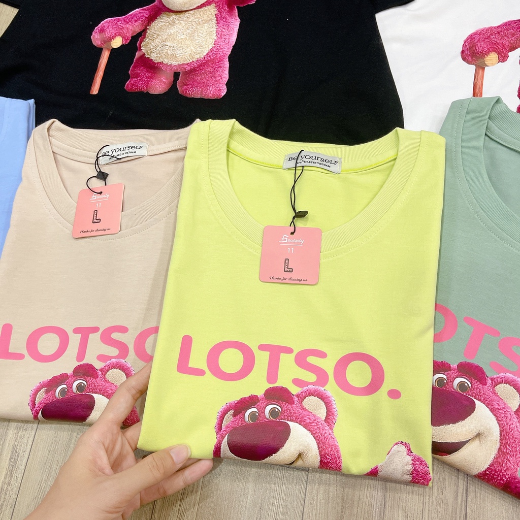 Áo Thun Gấu Dâu Lotso Bear Nam Nữ Áo phông Unisex vải cotton thoáng mát cổ tròn chống gậy GTM