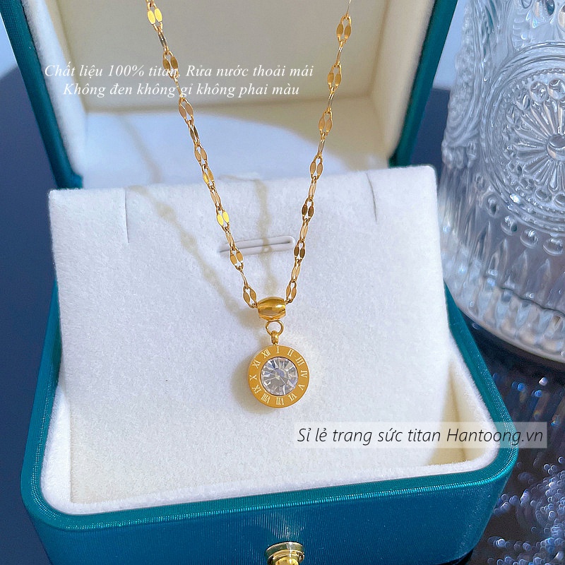 Dây chuyền titan nữ không gỉ mạ vàng 18k mặt khắc số la mã thời trang thanh lịch mẫu mới nhất