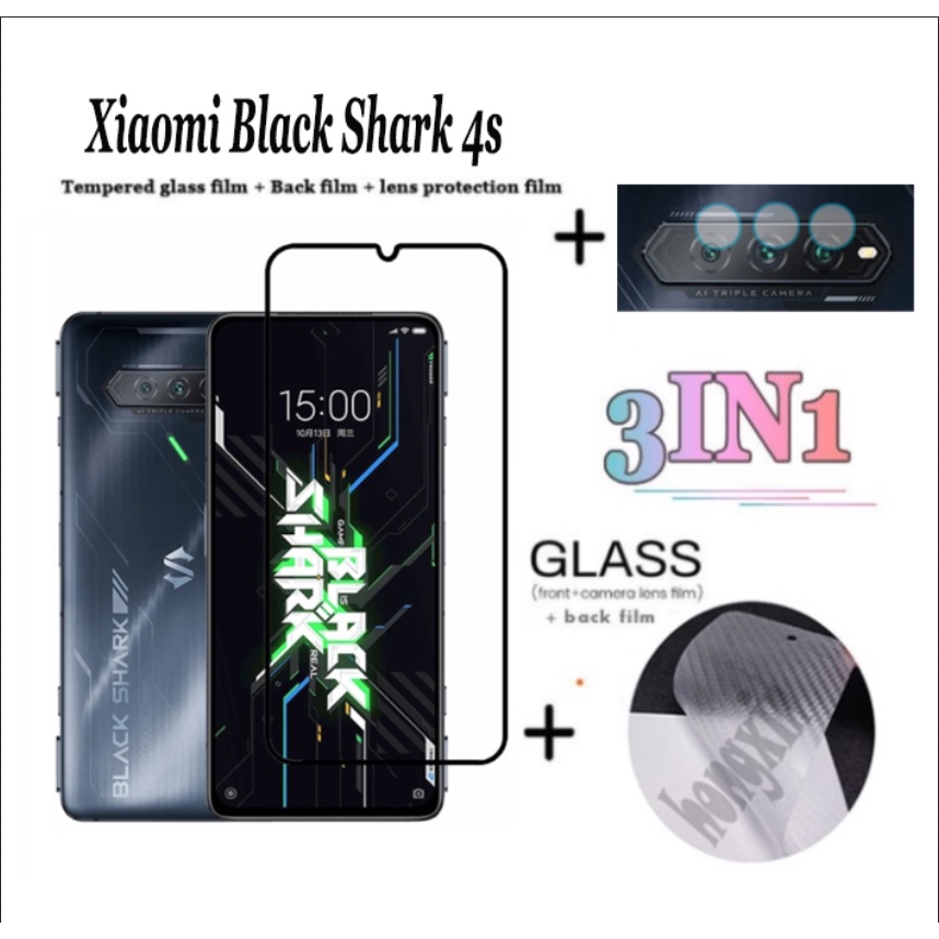 Ốp điện thoại 3 trong 1 có miếng dán cường lực bảo vệ camera sau cho Xiaomi Black Shark 4s 4 3 2 Pro Redmi 9 Note 9 Pro 9S
