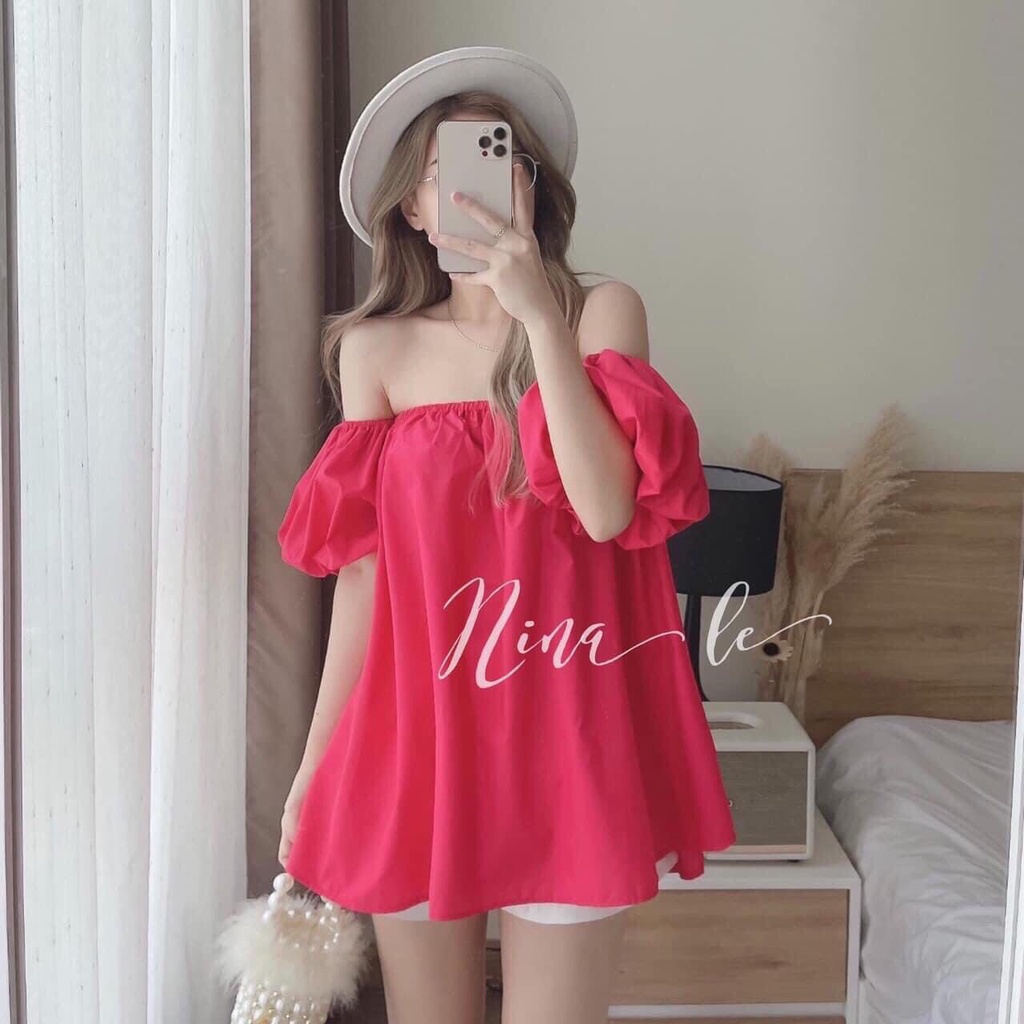 Áo trễ vai, áo hở vai babydoll nữ đẹp bèo tay phồng rộng dễ thương, mặc đi chơi, free size