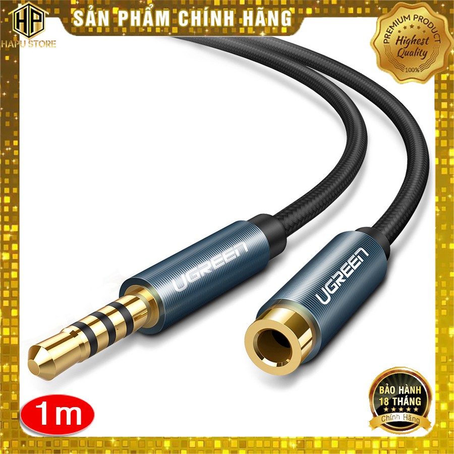 Cáp nối dài loa 1m Ugreen 40673 chuẩn 3.5mm 3 nấc hỗ trợ Mic - Hapustore