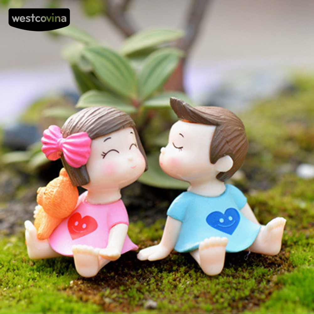 Bộ 2 Tượng Bé Trai Và Bé Gái Mini Trang Trí Tiểu Cảnh