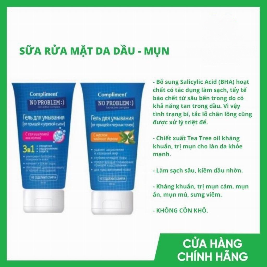 [ CHÍNH HÃNG ] Gel Rửa Mặt Compliment No Problem Cho Da Nhờn Mụn 200ml