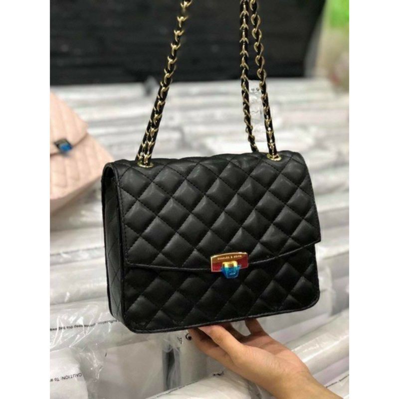 👛ẢNH SHOP CHỤP👛 Túi Đeo Chéo Nữ FREESHIP 💖 Túi Xách Nữ Viền Trám Size 24 có Màu Đen và Nude