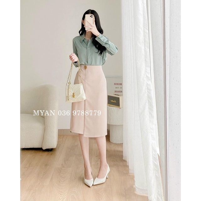 Chân váy vạt lệch màu be Myan