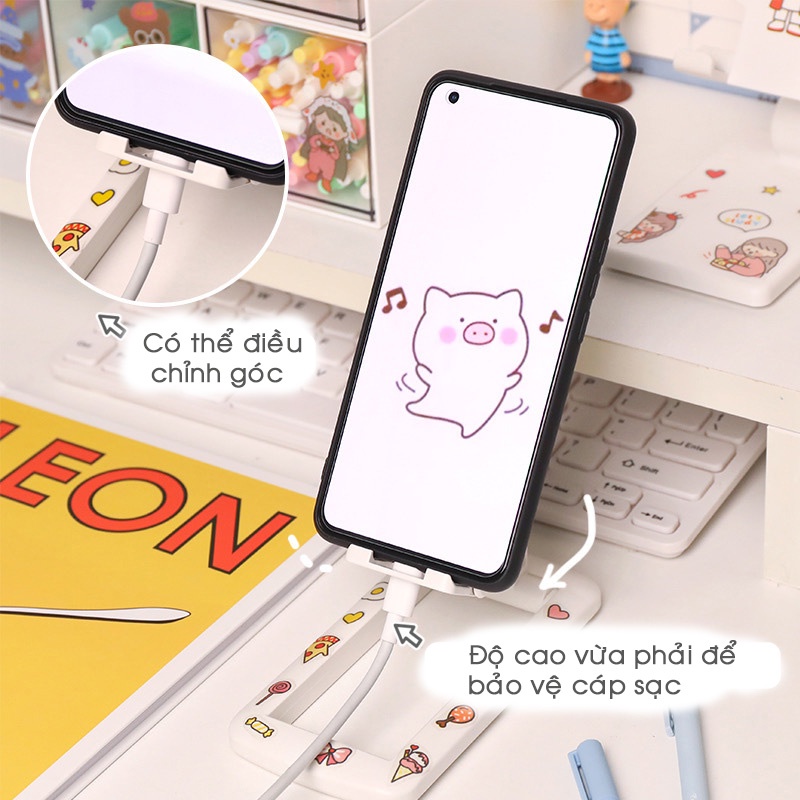 Kệ Giá Nâng Điện Thoại Máy Tính Bản Ipad Có Thể Xếp Gọn Tiện Lợi CUTE - Tặng Kèm Sticker