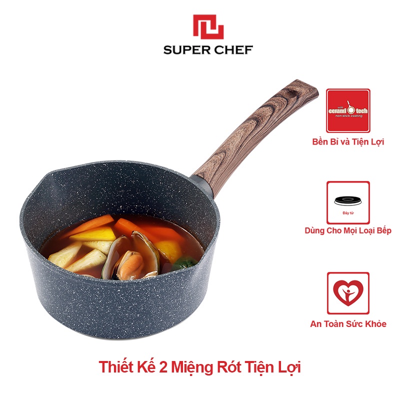 [Mã BMBAU50 giảm 7% đơn 99K] Nồi Cán Dài/ Quánh Vân Đá Super Chef Dày 4mm Siêu Bền Bỉ, Tiện Lợi (16-18-20)