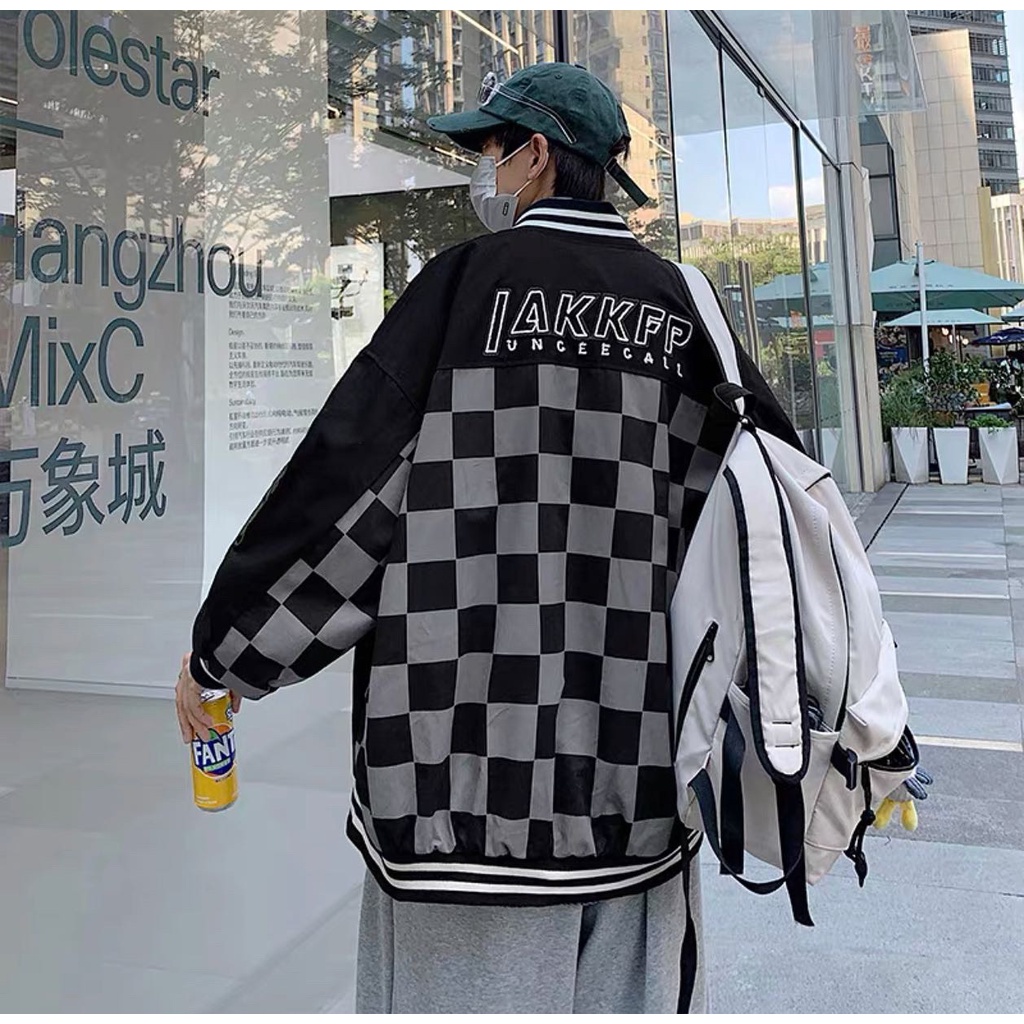 Áo Khoác Bomber Jacket Sọc Caro Nam Nữ Unisex Chất Nỉ Dạ Dày Dặn Full Mạc