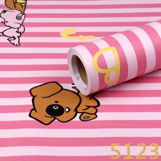 Giấy dán tường kẻ hồng hình chó sẵn keo dán