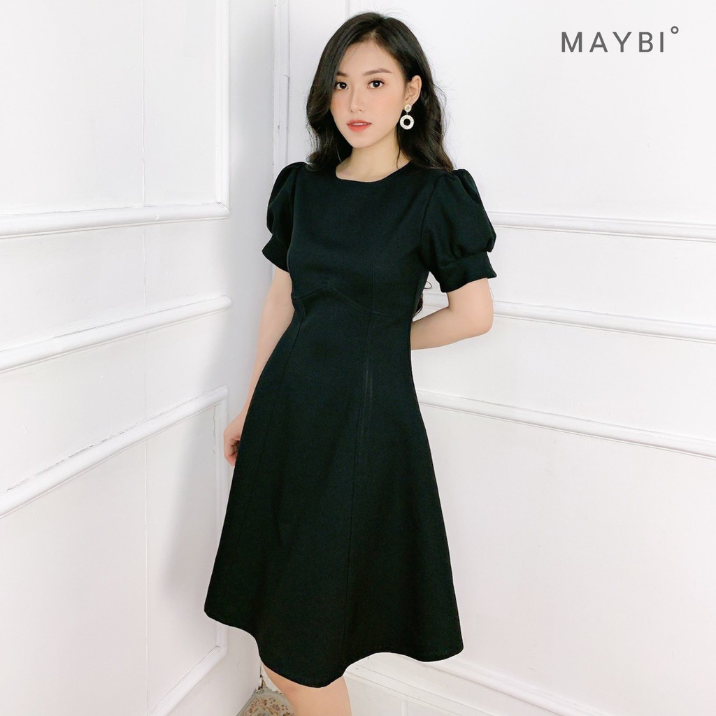 [Mã FAMALLT5 giảm 15% đơn 150k] MAYBI - Đầm ôm A tay nhún đen