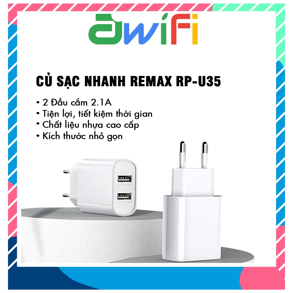 Củ sạc đa năng RP-U35 tích hợp 2 cổng USB Cho Điện Thoại Pin Dự Phòng Tai nghe Bluetooth Case - Awifi L5-4