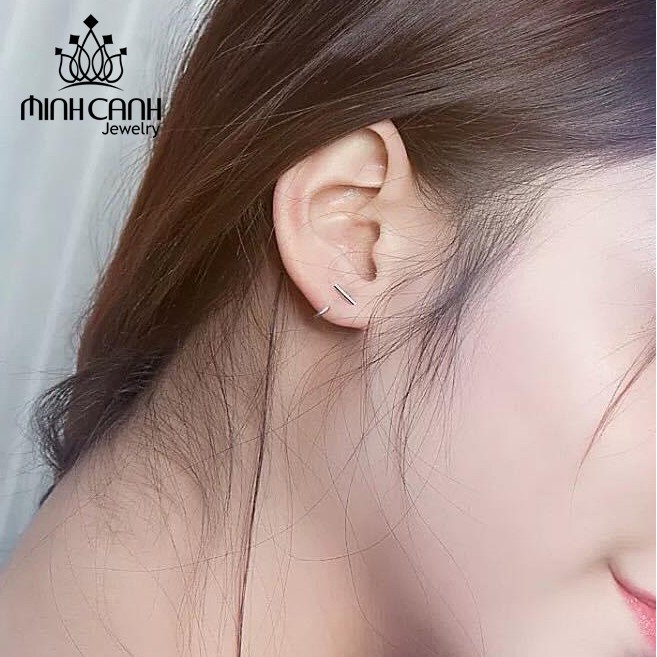 Hoa Tai Chữ T Cong Bạc Ta - Minh Canh Jewelry