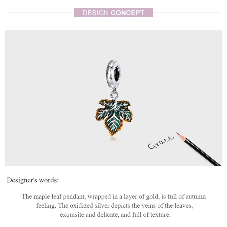 Mặt trang sức BAMOER SCC2176 925 bằng bạchình lá phong thời trang xinh xắn