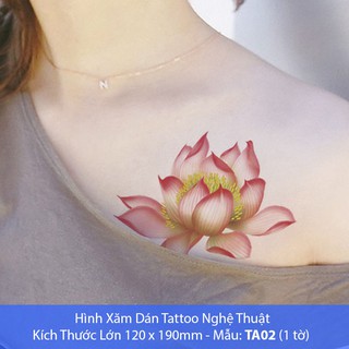 Hình Xăm Dán Tattoo Cao Cấp Hình Hoa Sen Tờ Lớn 12x19cm - Mẫu TA02