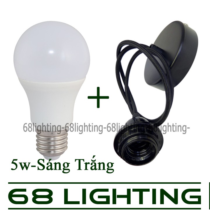 Bộ dây đèn thả trần đơn và bóng đèn Led Bulb 5W trang trí nhà, quán cafe, trà sữa cao cấp 68lighting LP0531 (Sáng trắng)