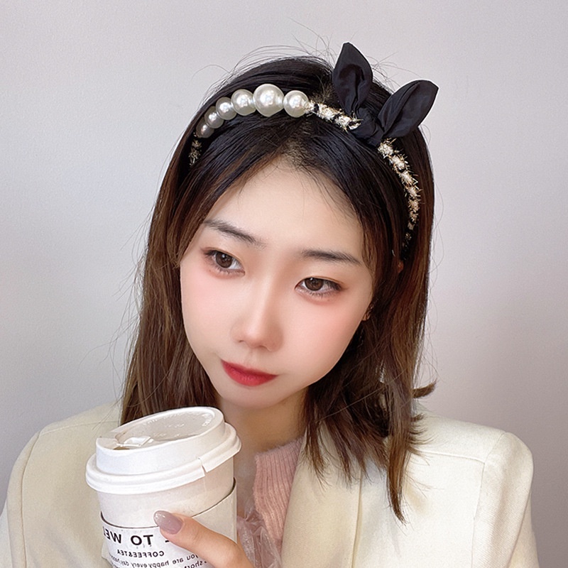 Băng đô cài tóc hình nơ đính ngọc trai phong cách retro