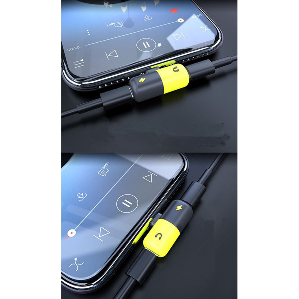 Đầu sạc chia jack cắm lightning thanh 2 cổng Lightning cho tai nghe và sạc của Iphone X 8 7 Plus