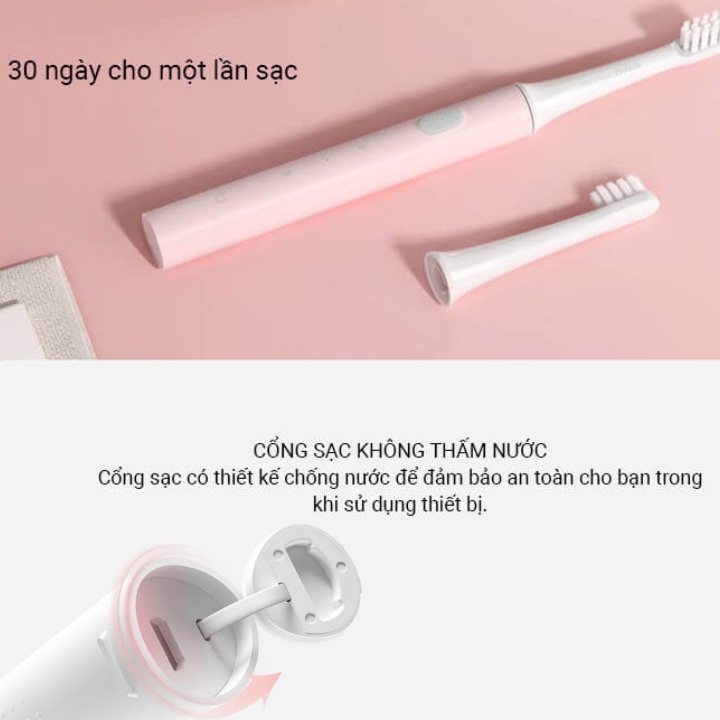 Bàn chải điện xiaomi Mijia T100 pin sạc kháng nước ipx7 bảo vệ nướu bàn chải đánh răng điện nhẹ 46g - bảo hành 1 năm