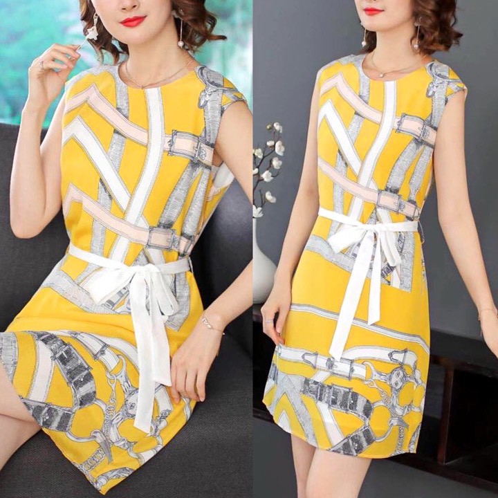 Đầm Suông Sát Nách Cột Eo Hàn Quốc MSNN1793