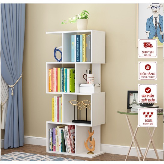 Kệ Sách Để Sàn Nhiều Ngăn - Giá Kệ Hình Chữ S - Kệ Sách Gỗ MDF Đa Tầng Lắp Ghép Nhiều Màu Sắc