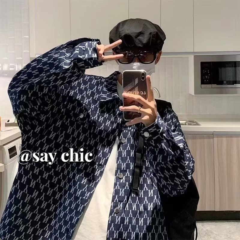 Áo Khoác denim Tay Dài Có Túi In Chữ Cá Tính Cho Nam