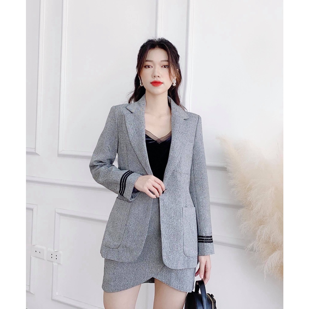 Set áo vest và chân váy kèm belt thanh lịch - S3925