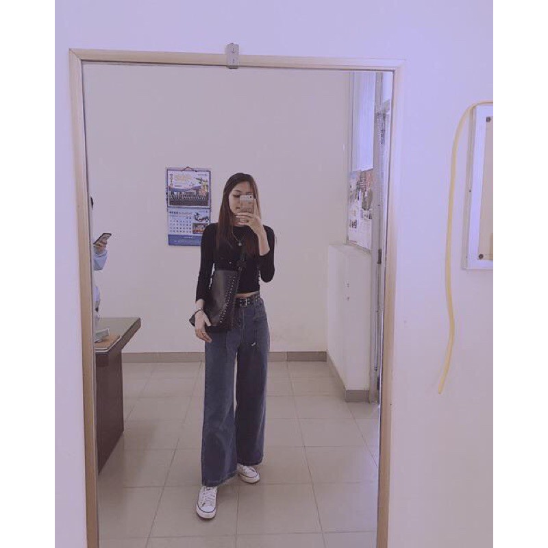 [Sẵn] QA19_Quần jeans cạp cao ống rộng basic ullzang | BigBuy360 - bigbuy360.vn