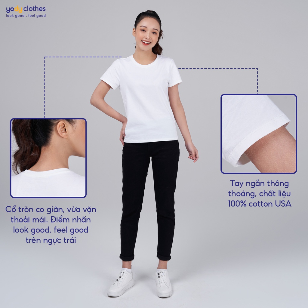 Áo thun nữ YODY Premium trơn, nhiều màu, vải cotton mát mẻ có áo đôi nam nữ TSN5346