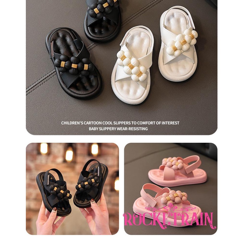 ❈XR☌Little Girls Summer Sandals, Toddlers Sweet Style Three-dimensional Flower Decoration Soft Sole Non-slip Beach