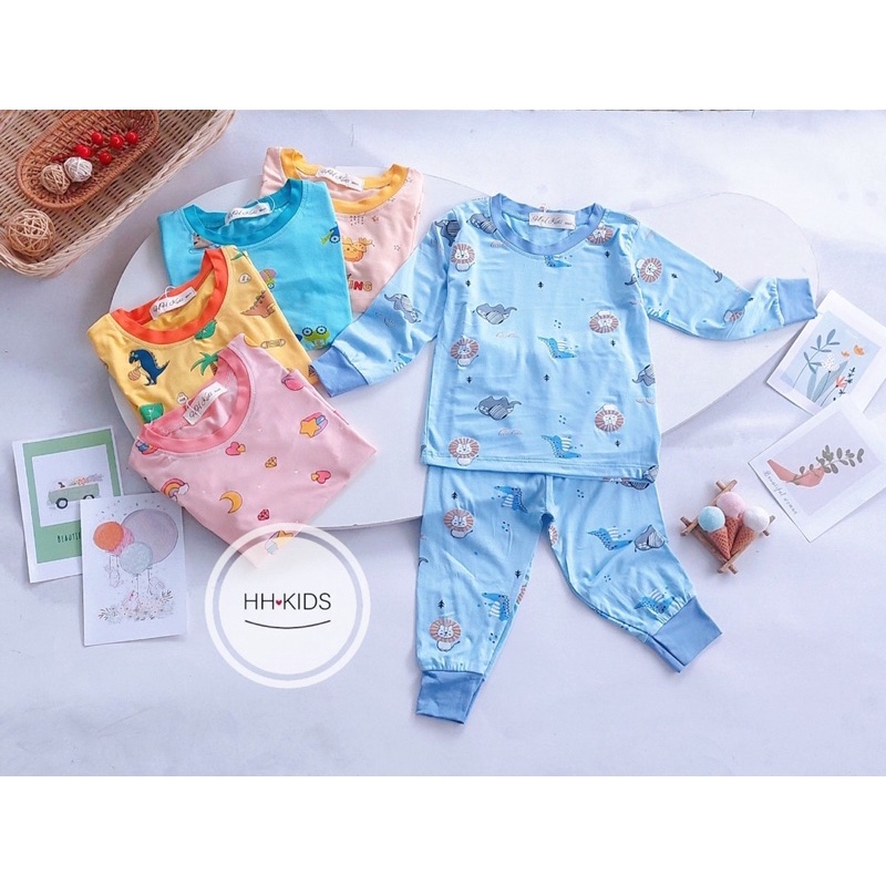 Bộ dài tay thun lạnh in hoạ tiết cho bé trai , gái (6-18kg)