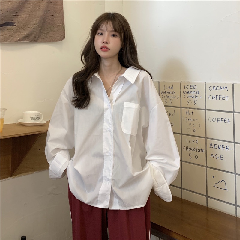 SUXI Áo Sơ Mi Tay Dài Màu Sắc Đơn Giản Phong Cách Hàn Quốc