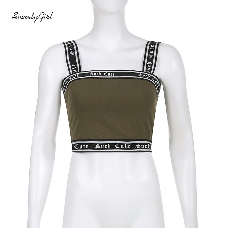 Áo Tank Top Hai Dây Ôm Eo In Chữ Màu Tương Phản Thời Trang 2022 Cho Nữ