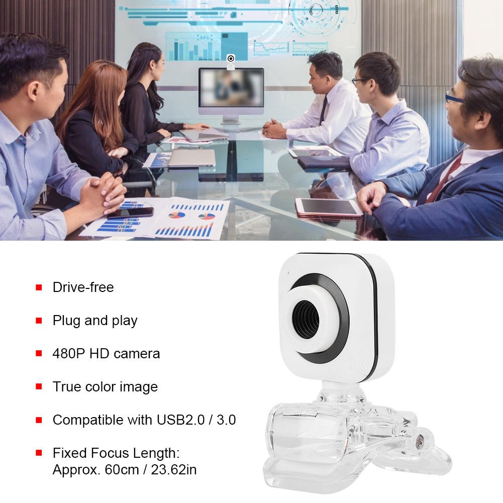Webcam Máy Tính Tích Hợp Microphone 480p Màu Trắng Kèm Kẹp Trong Suốt