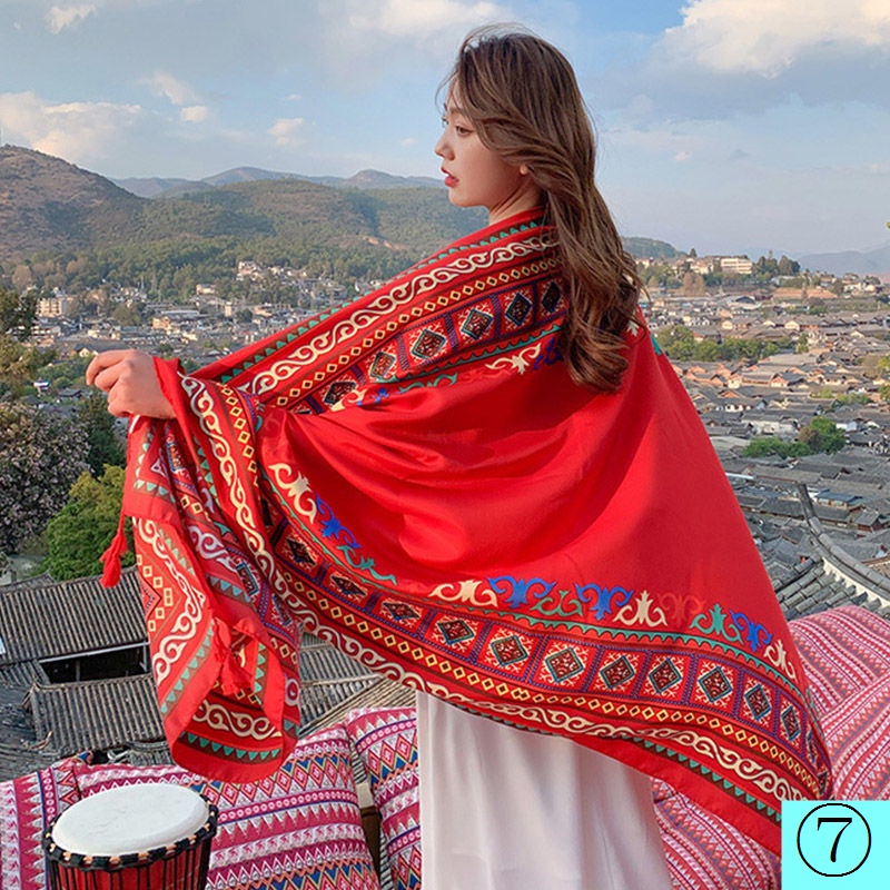 Khăn Choàng Cotton Lanh Cỡ Lớn Phối Tua Rua Phong Cách Bohemian Thời Trang Đi Biển Cho Nữ