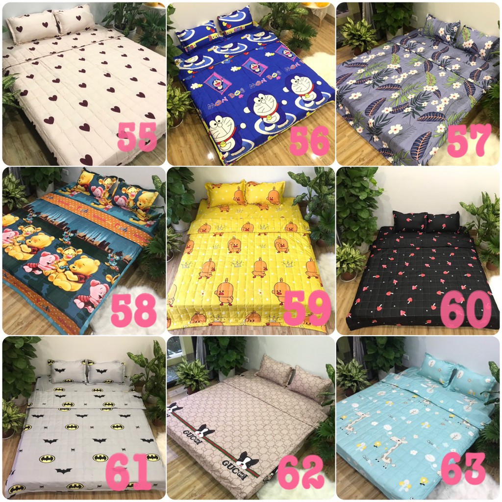 Bộ Drap ga gối poly hàn 1m8 mẫu lá khoai