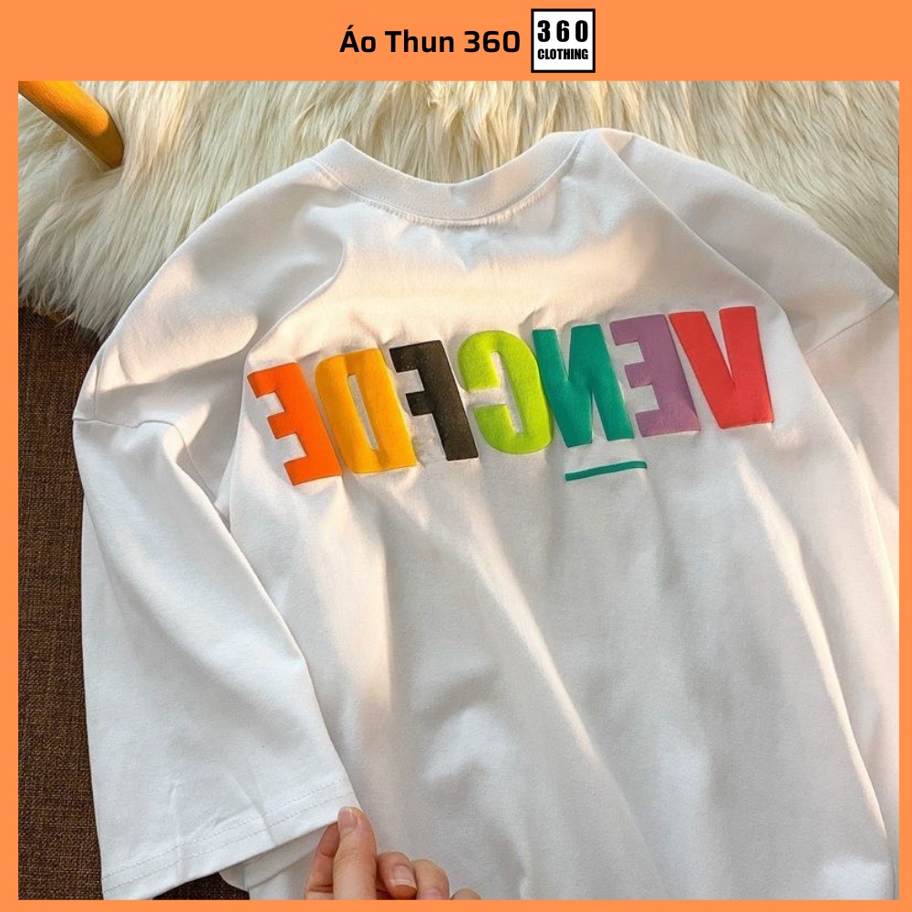 Áo thun tay lỡ cotton VENCEDE unisex nam nữ basic form rộng dáng oversize họa tiết nổi phong cách Ulzzang