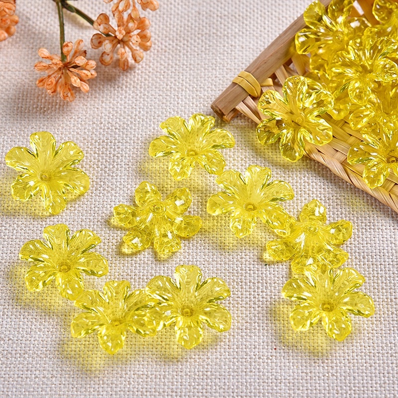 Hoa nhựa acrylic 6 cánh, 100g hoa mai cánh liền làm hoa cây kim tiền tài lộc, cánh hoa đúc
