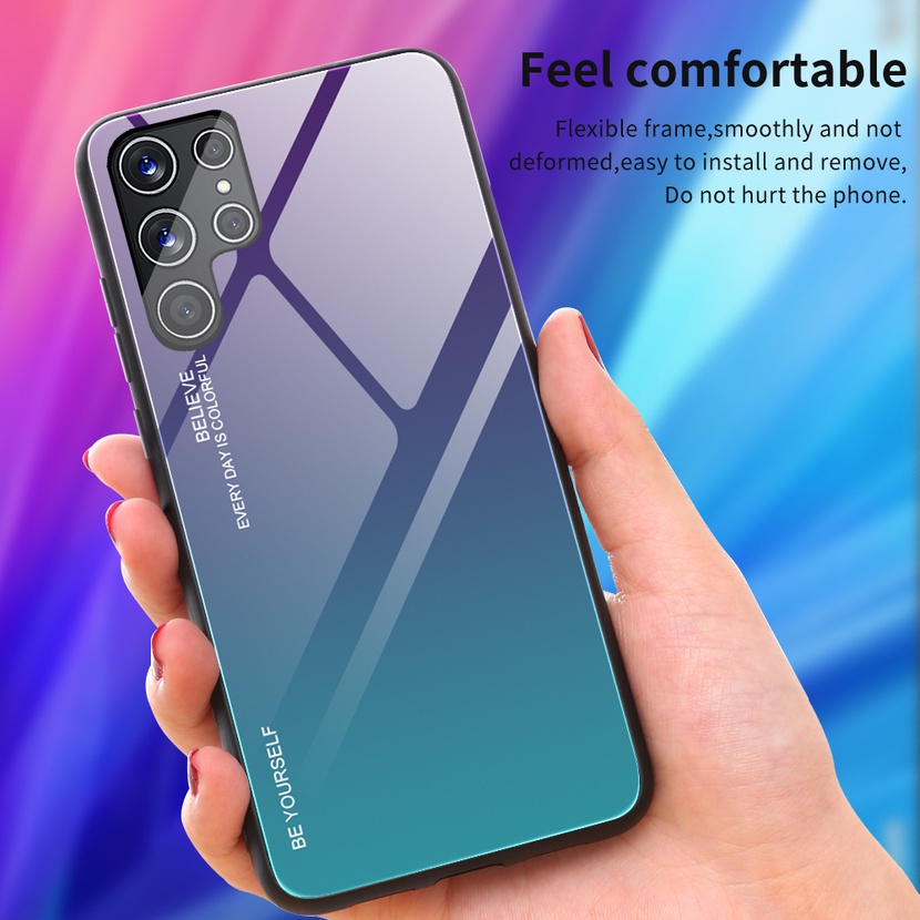 Ốp Điện Thoại Khung TPU Mềm Mặt Kính Cường Lực Màu Gradient Cho Samsung Galaxy A53 A33 A32 A22 A13 5G