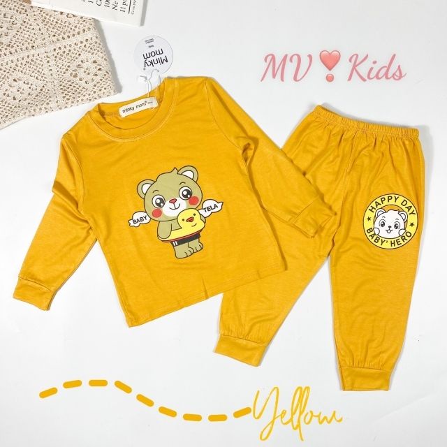 Bộ Minky Mom dài Tay Cho Bé Gái Bé Trai 1 2 3 4 5 6 Tuổi Vải Thun Lạnh-Đồ Bộ Cho Bé Hình Mèo Khủng Long Gấu-Babulala