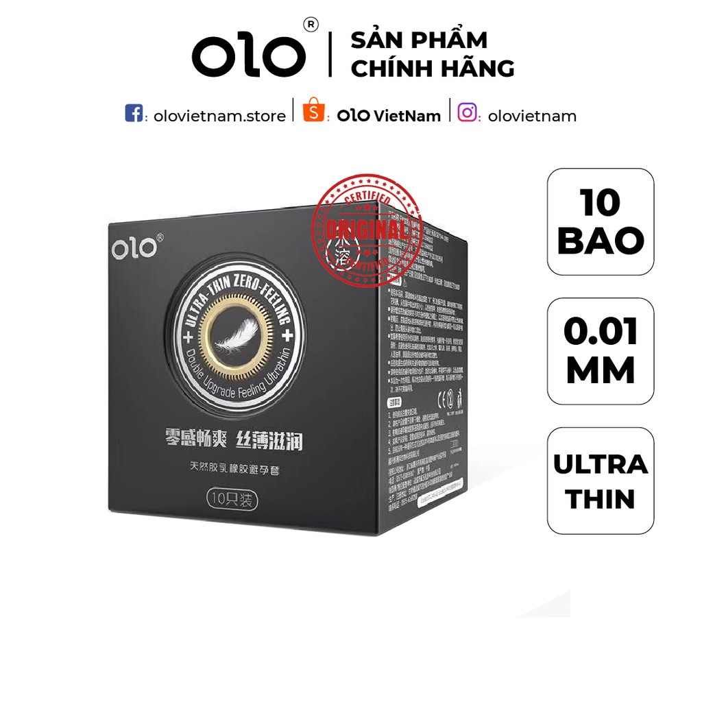 Bao cao su OLO Neo Ultra Thin Zero Feeling siêu mỏng đặc biệt, trong suốt, nội địa Trung 10 bao