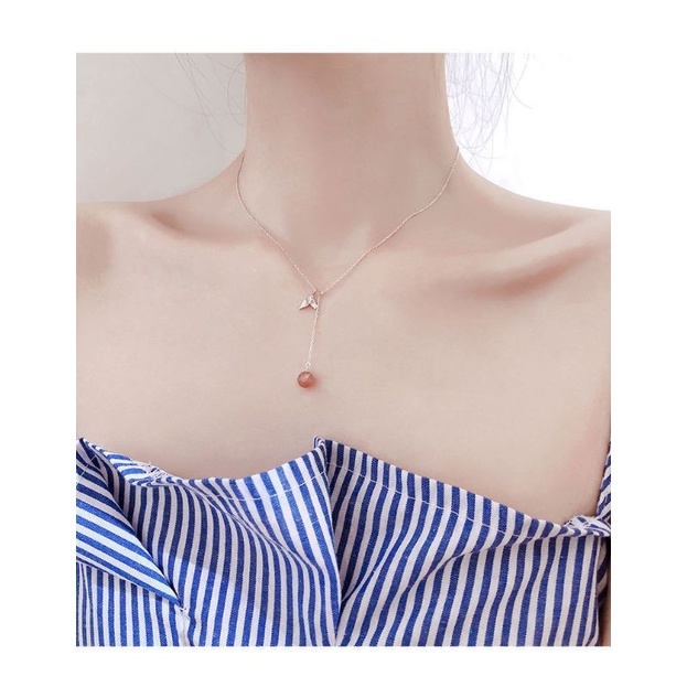 Dây chuyền nữ bạc S925 - Vòng cổ nữ bạc Ý tiên cá đá hồng dâu dễ thương Vườn Trang Sức