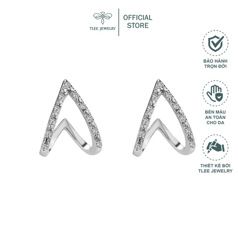 Khuyên tai bạc nữ TLEE chữ V ngược nạm đá sang trọng - TleeJewelry B0188