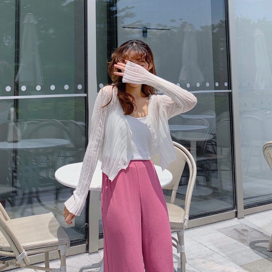 SUXI Áo Dệt Kim Mỏng Tay Dài Màu Trơn Chống Nắng Thời Trang Mùa Hè Cho Nữ